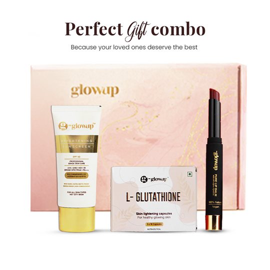 HK Glowup Festive Hamper-3: Brightening Sunscreen + L-Glutathione Capsules + Cherry Red Lip Balm + Choco pack